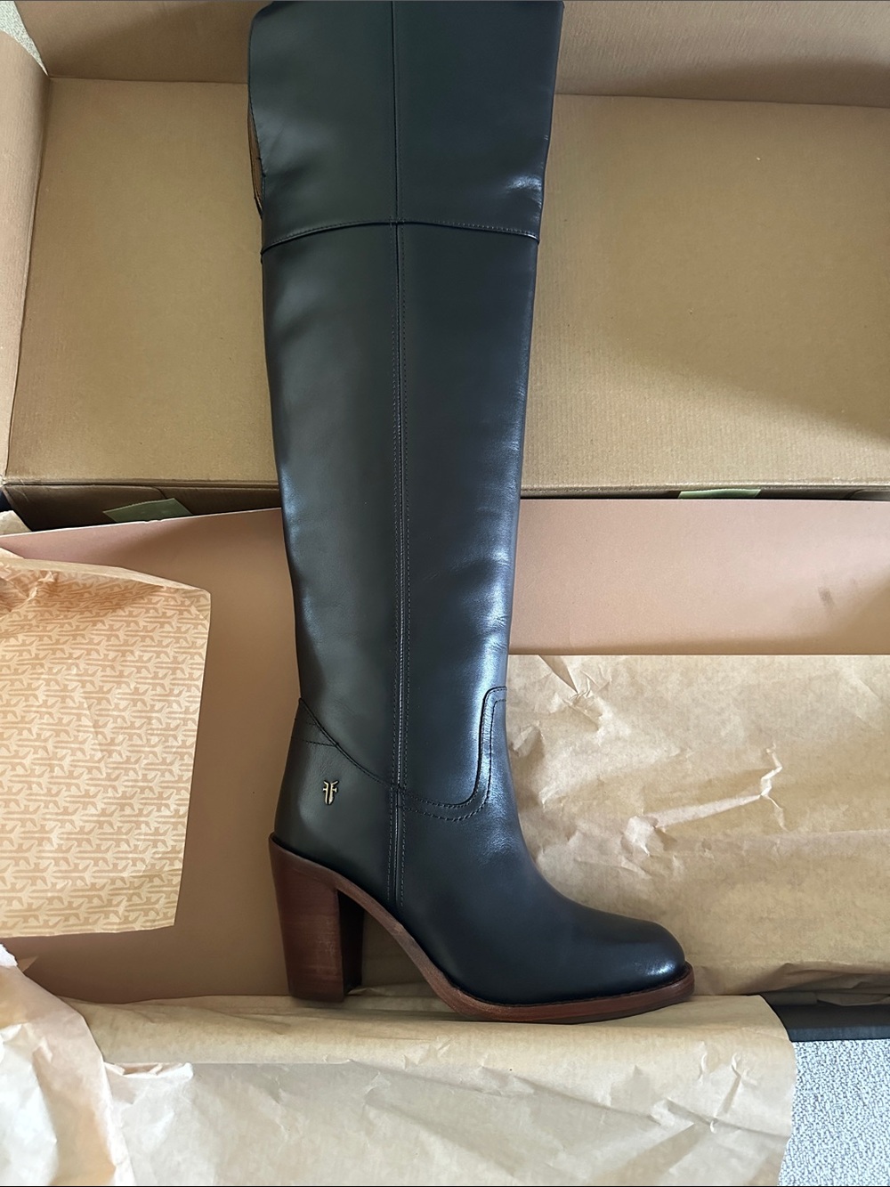 Frye Corinne Black Leather Over-the-Knee Block Heel Boot